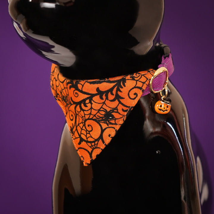 バンダナ付き猫首輪　ハロウィン　スパイダー　オレンジ