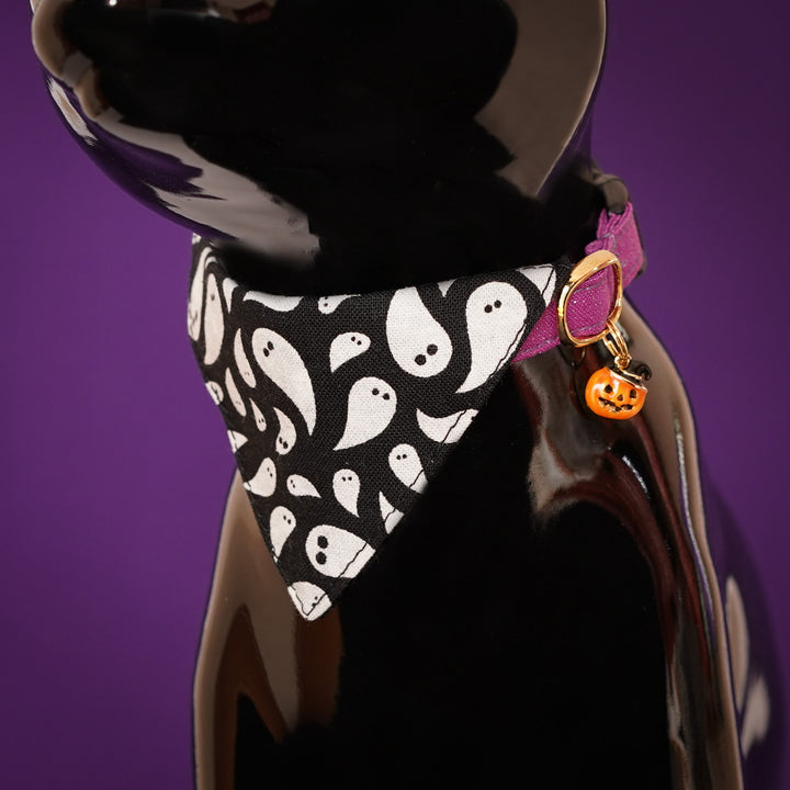 バンダナ付き猫首輪　ハロウィン　ゴースト　ブラック