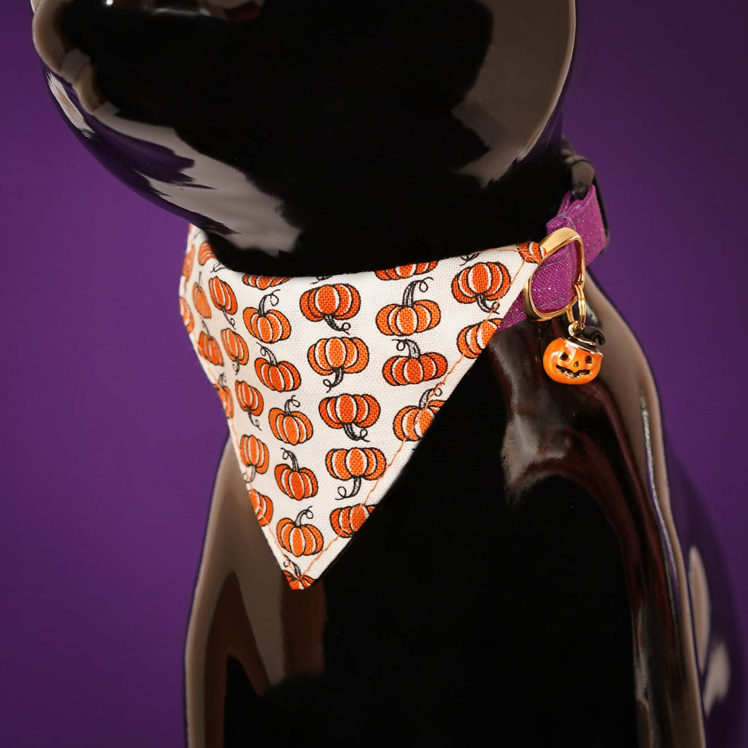 バンダナ付き猫首輪　ハロウィン　プチ・パンプキン　オフホワイト