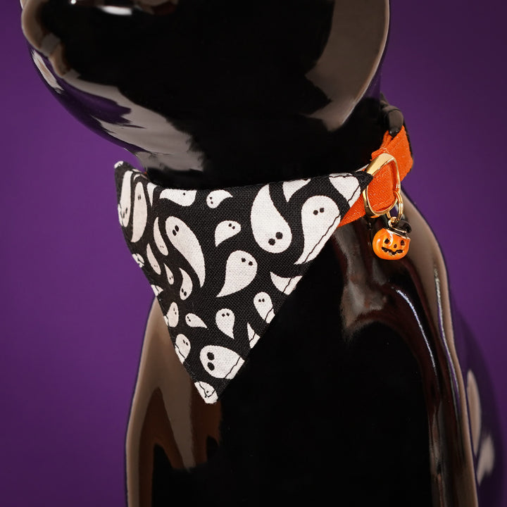 バンダナ付き猫首輪　ハロウィン　ゴースト　ブラック