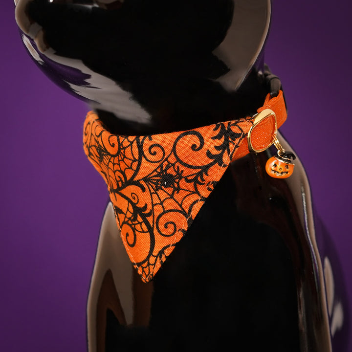 バンダナ付き猫首輪　ハロウィン　スパイダー　オレンジ