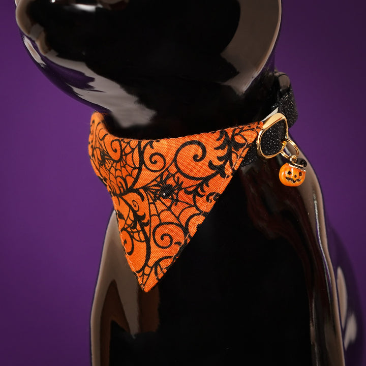 バンダナ付き猫首輪　ハロウィン　スパイダー　オレンジ