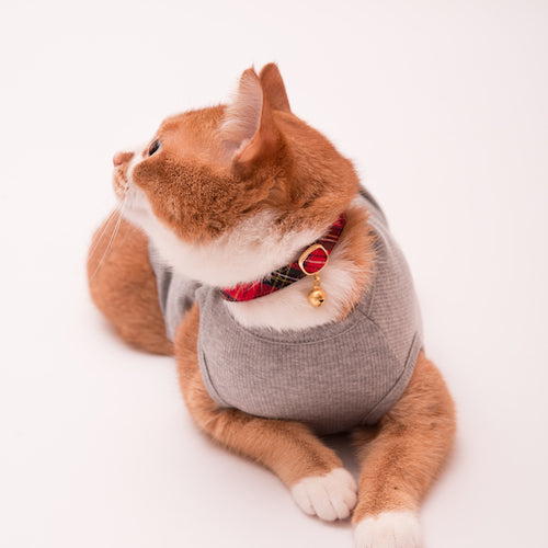 猫首輪　タータンチェック　レッド - ぽぽねこ公式オンラインショップ