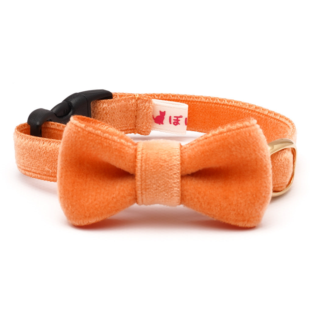 リボン付き猫首輪 ベルベット オレンジ｜ぽぽねこ公式オンラインショップ