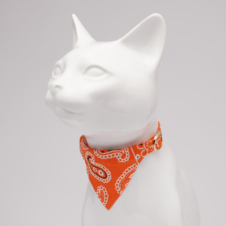 バンダナ付き猫首輪　ペイズリー　オレンジ