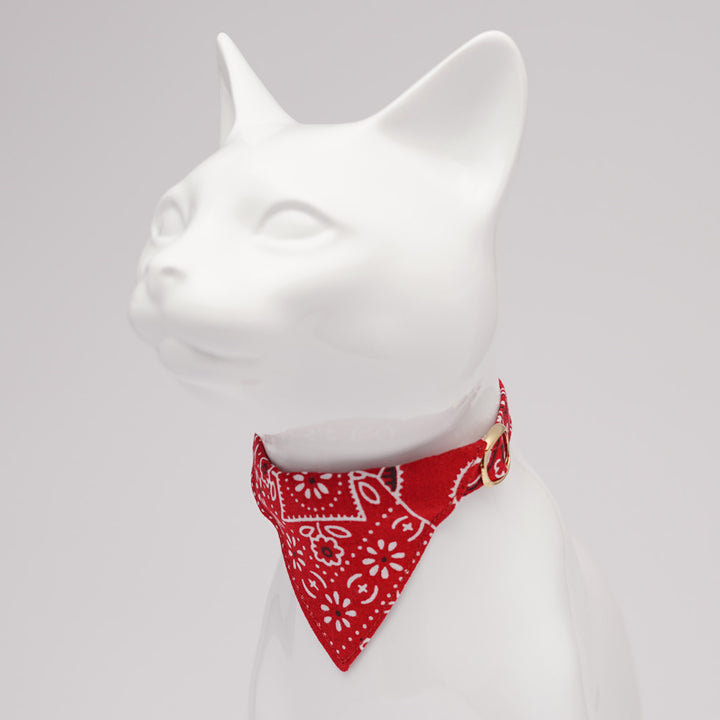 バンダナ付き猫首輪　ペイズリー　レッド