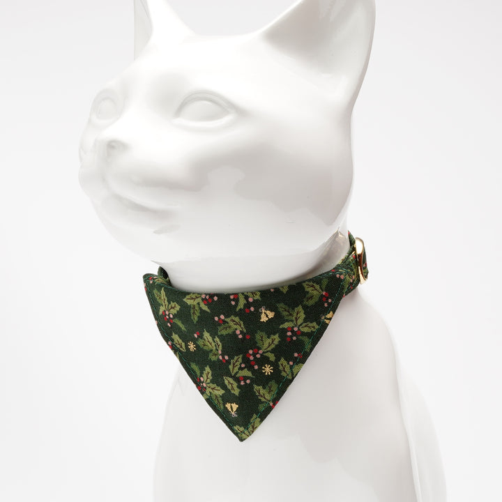 バンダナ付き猫首輪　クリスマス　ヒイラギ　グリーン