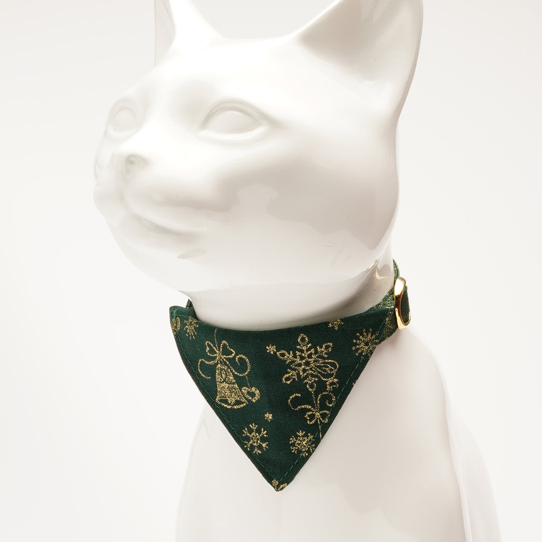 バンダナ付き猫首輪　クリスマス　スノークリスタル　グリーン