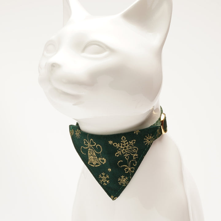 バンダナ付き猫首輪　クリスマス　スノークリスタル　グリーン