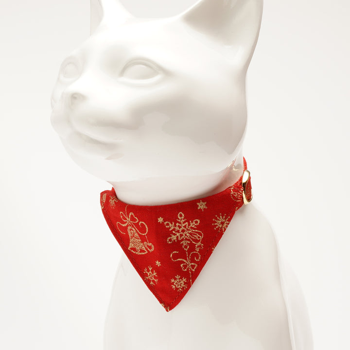 バンダナ付き猫首輪　クリスマス　スノークリスタル　レッド