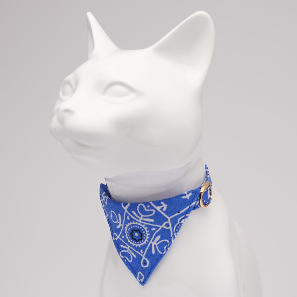 バンダナ付き猫首輪 ペイズリー ブルー｜ぽぽねこ公式オンラインショップ