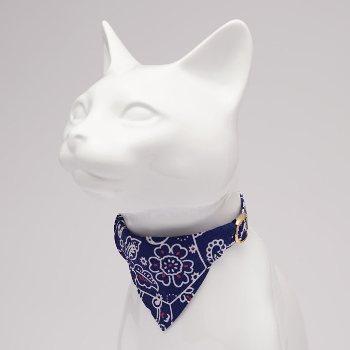 バンダナ付き猫首輪　ペイズリー　ネイビー