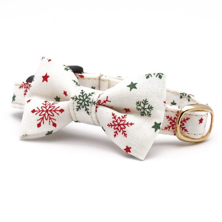 リボン付き猫首輪　クリスマス　スノークリスタル　オフホワイト