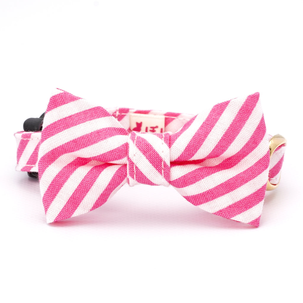 リボン付き猫首輪　キャンディストライプ　ピンク