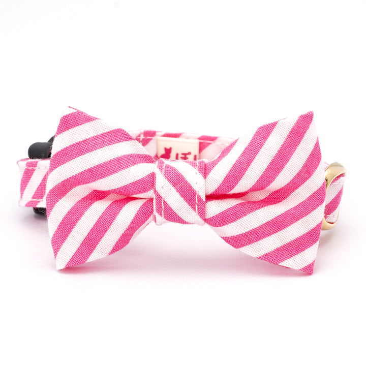 リボン付き猫首輪　キャンディストライプ　ピンク