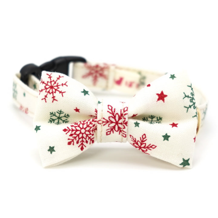 リボン付き猫首輪　クリスマス　スノークリスタル　オフホワイト