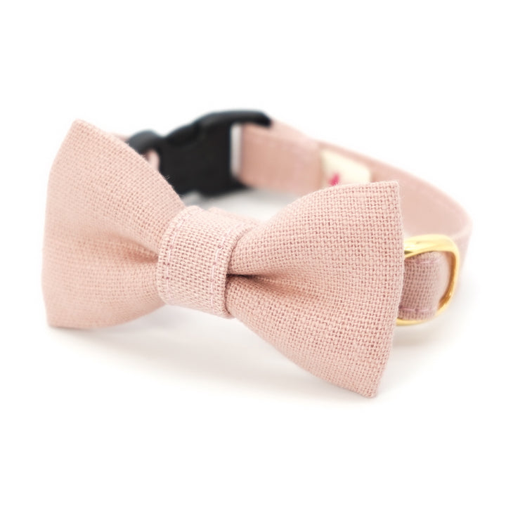 リボン付き猫首輪　MUJI綿麻混　珊瑚色（ピンク） - ぽぽねこ公式オンラインショップ