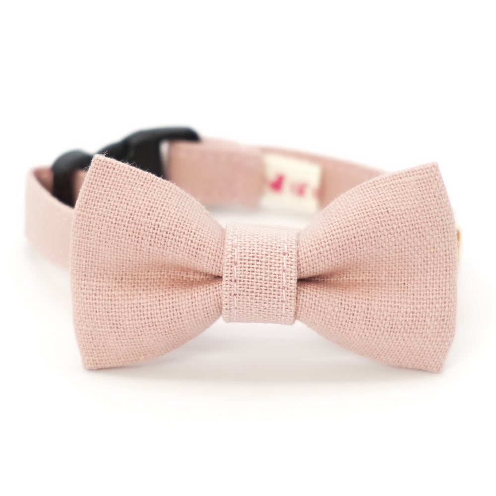 リボン付き猫首輪　MUJI綿麻混　珊瑚色（ピンク） - ぽぽねこ公式オンラインショップ