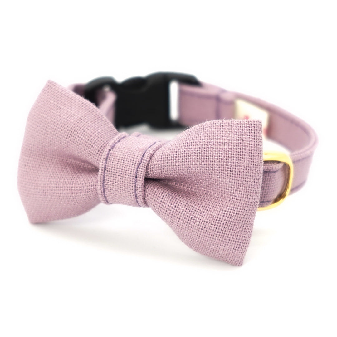 リボン付き猫首輪　MUJI綿麻混　紫苑色（パープル） - ぽぽねこ公式オンラインショップ