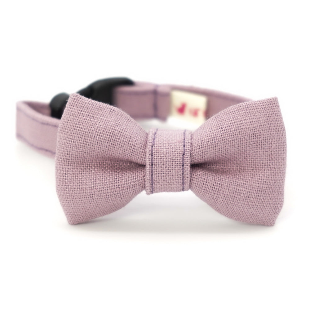 リボン付き猫首輪　MUJI綿麻混　紫苑色（パープル） - ぽぽねこ公式オンラインショップ