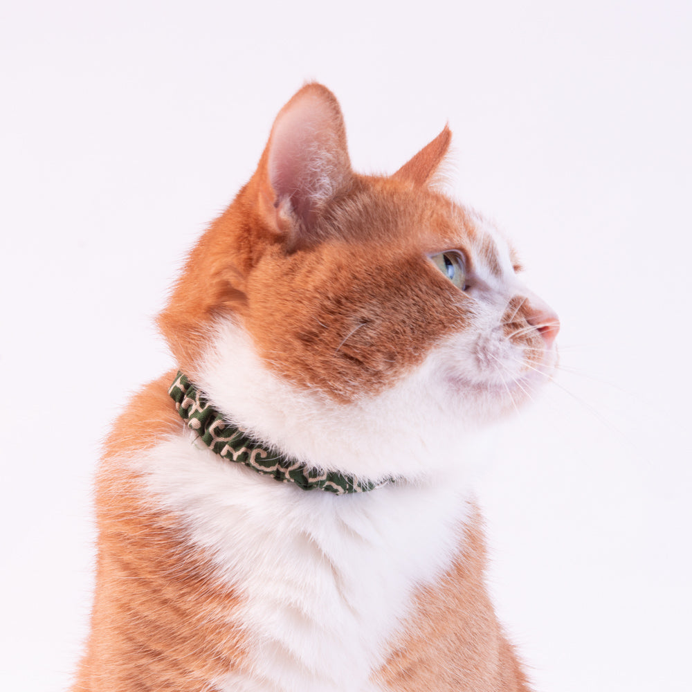 シュシュ猫首輪 唐草文様 緑 シュシュ猫首輪 唐草文様 緑