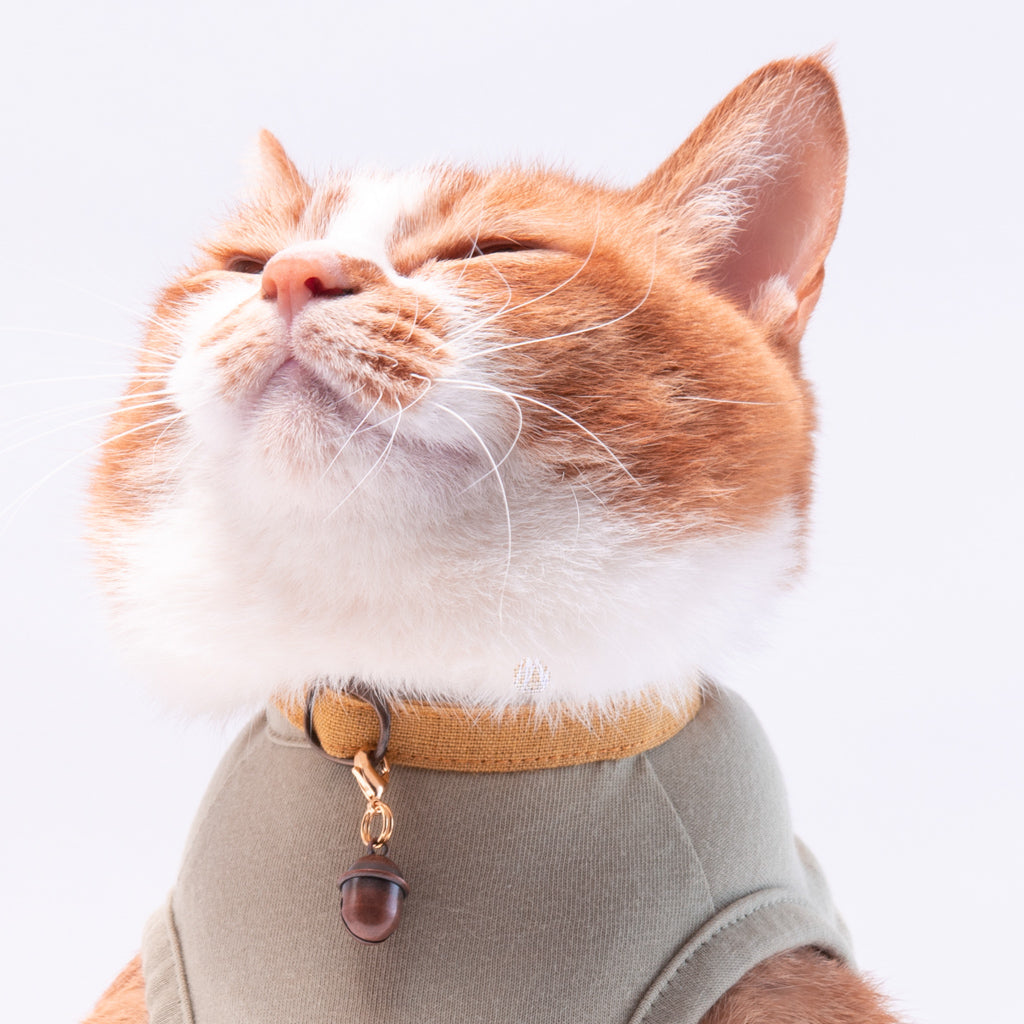 猫首輪　MUJIベルギーリネン　マスタード