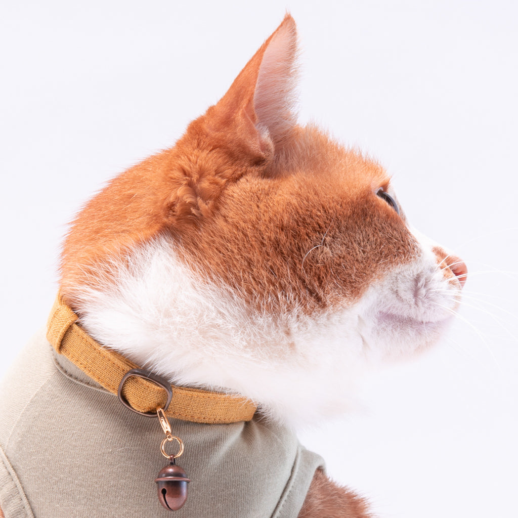 猫首輪　MUJIベルギーリネン　マスタード