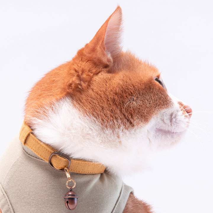 猫首輪　MUJIベルギーリネン　マスタード